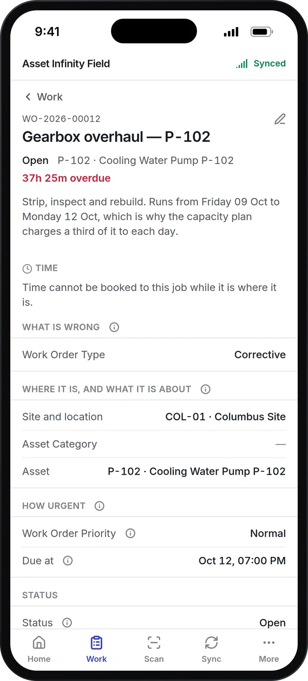 The same job on the technician app
