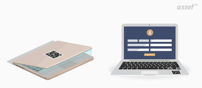 Asset tracking with QR codes: a phone scanning a QR label on an asset