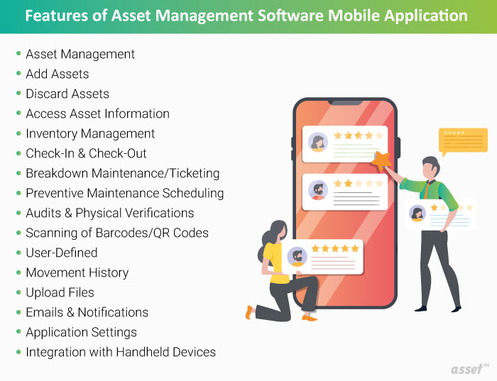 Asset management software features available in a mobile app, from notifications and scanning to secure data