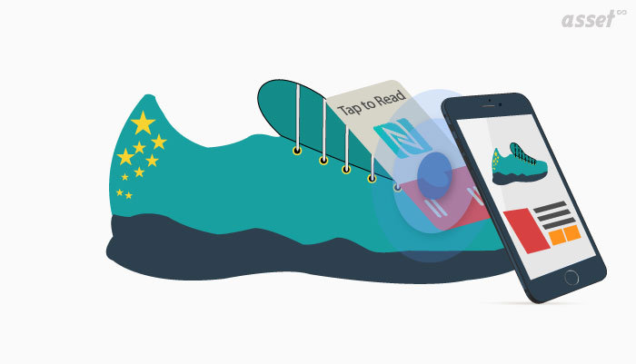 Adidas running shoe with an NFC tag that shoppers tap to learn about the product